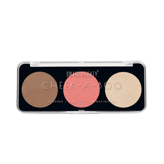 Swiss Beauty CHEEK-A-BOO 3-in-1 Face Palette BLUSHER|CONTOUR|HIGHLIGHTER - Shade 02 8gm