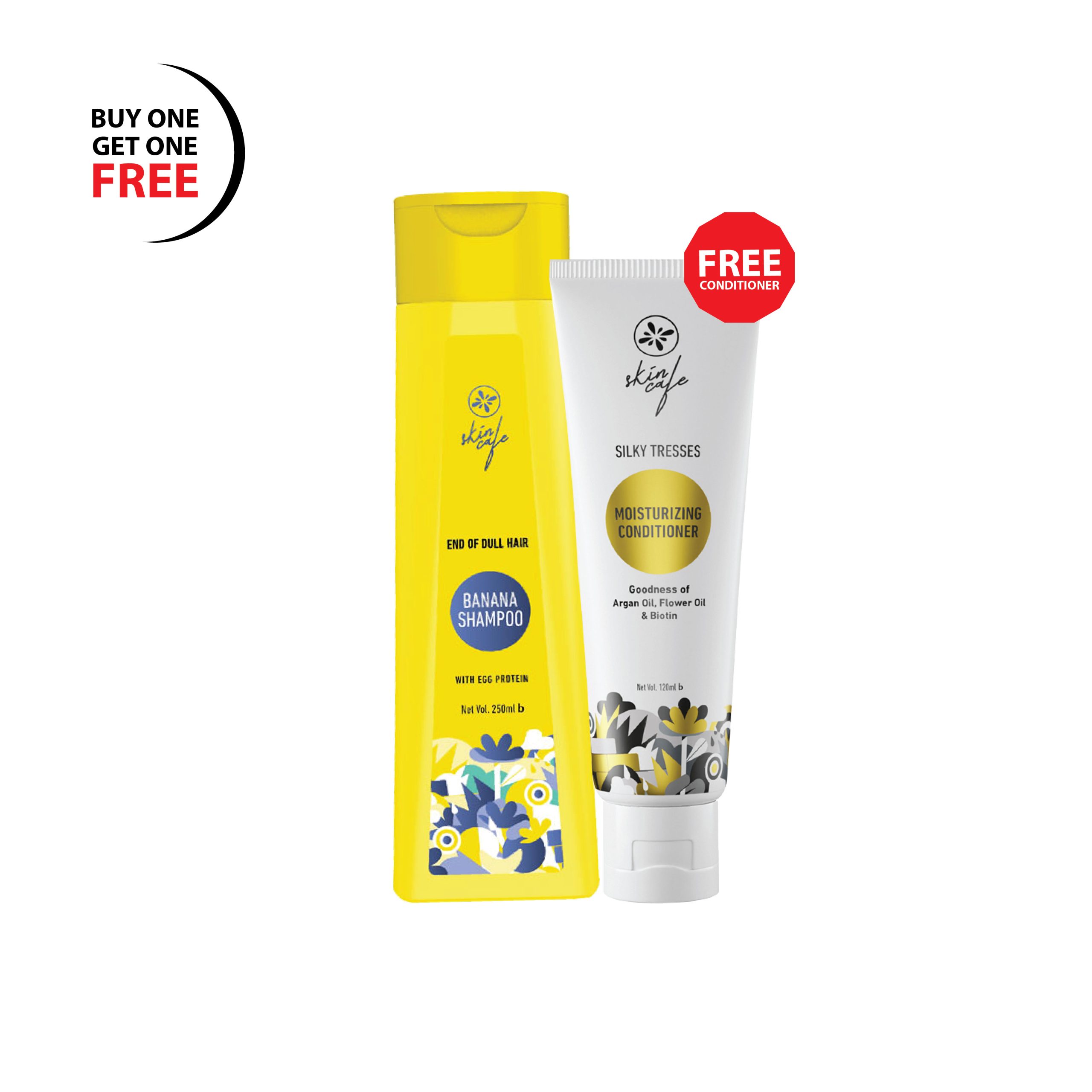 Skin Cafe Hair Care BOGO Offer ( Skin Cafe Banana Shampoo with Egg Protein + Skin Cafe Silky Tresses Moisturizing Conditioner )
